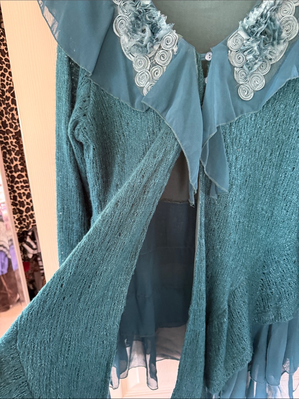 Pretty Angel Teal Layered Chiffon-Trim Tunic - Picture 4 of 12